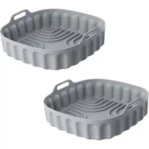 Famanu - Siliconen airfryer-vormen - vierkante opvouwbare bakvormpjes - herbruikbare airfryer-accessoires - voeringen voor keuken - wasbare rechthoekige bakrekvormen om te koken (20,5 cm - grijs)