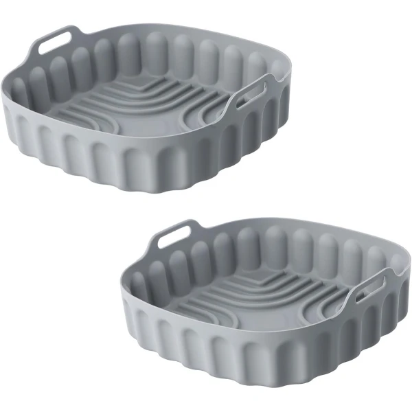 Famanu - Siliconen airfryer-vormen - vierkante opvouwbare bakvormpjes - herbruikbare airfryer-accessoires - voeringen voor keuken - wasbare rechthoekige bakrekvormen om te koken (20,5 cm - grijs)