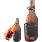 Flesopener - Wandmontage Flesopener met Dopvangbak - Houten Retro Bieropener - Opener - Bier accessoires - Duurzaam & Stijlvol - Home Decor - voor Thuisbar, Keuken & Cadeau voor Bierliefhebbers - Bruin