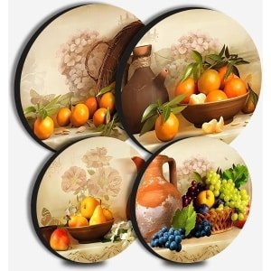 Fruit Ronde Metalen Kookplaat Covers - Set van 4 - Rustieke Kachel Plaat Kookplaat Covers - Elektrische Fornuizen Top Brander Gas Range Oven Protector - Keuken Gereedschap Accessoires - Moderne - Vintage Stijl afdekplaat voor gasfornuis