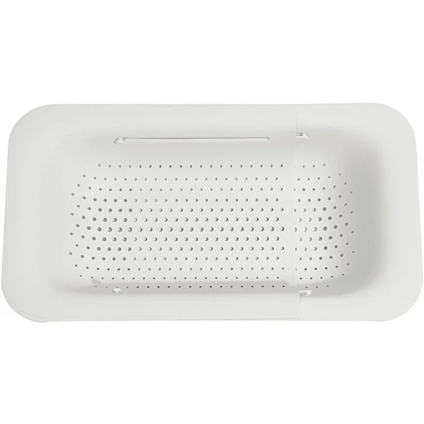Fruitmand - Uitschuifbaar - Afdruiprek - Schaalbaar - Gootsteenrek - Vergiet - Voor Groenten, Fruit, Bestek - Plastic - Ruimtebesparend - Keuken Accessoire - Wit - 36x20x5cm