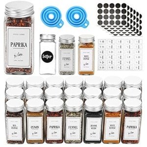 Glazen kruidenpotten set met deksels - 25 stuks, 120 ml, inclusief etiketten en accessoires voor een georganiseerde keuken