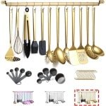Goud Kookgerei Set Roestvrij Staal 37-Stukken Keukengerei Set Met Titanium Goud Plating Keuken Gadgets Kookgerei Set Keuken Gereedschap Set Met Keukenhouder Non-Stick En Hittebestendig Vaatwasser Veilig Gemakkelijk Schoon Te Maken