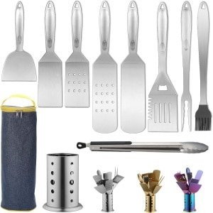 Grill accessoires kit 10 stukken met keuken utensil houder - BBQ barbecue tools set - roestvrijstalen handgreep - hittebestendig en geen smelten of loskomen
