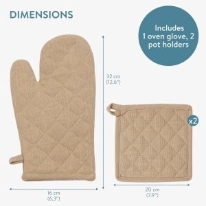 Hittebestendige ovenwanten en pannenlappen set - 100% katoen - Keuken accessoires - Beige