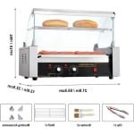 Hotdog Grill Machine - Hotdog Grill - Hotdogroller - 7 RVS Rollen - 750W - Elektrische Grill - met Deksel - Twee Temperatuurregelaars - Spatwand en plank - voor Keuken - en Feestjes - Capaciteit 12 Stuks