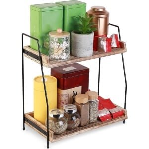 Houten Koffie Station Organizer voor Keuken - 2 Laags Koffie en Thee Accessoires, Werkblad Plank voor Kantoor en Thuisgebruik, Perfect voor Koffie en Thee Opslag
