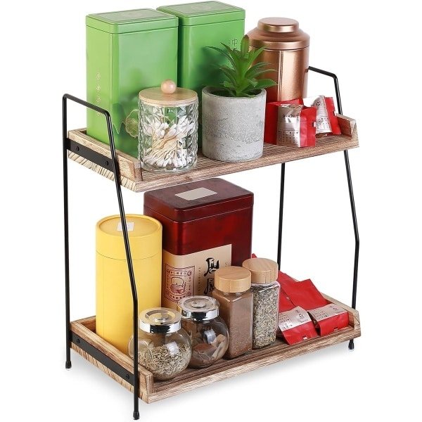 Houten Koffie Station Organizer voor Keuken - 2 Laags Koffie en Thee Accessoires, Werkblad Plank voor Kantoor en Thuisgebruik, Perfect voor Koffie en Thee Opslag