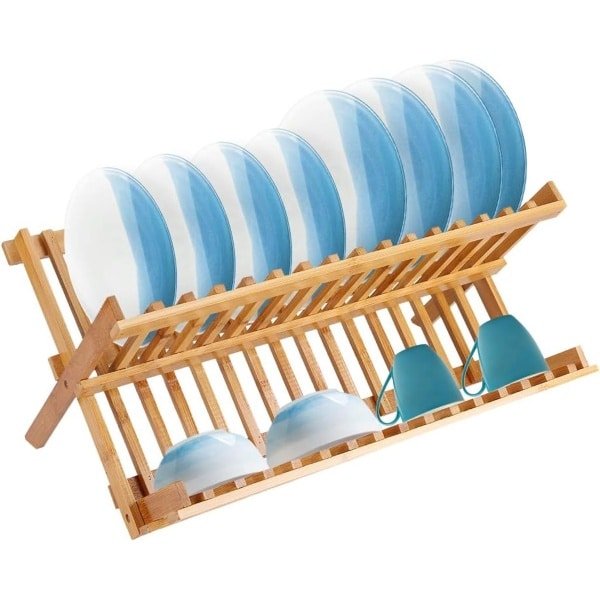 Houten Vouwbare Afwasrek - Dubbel Laags Keuken Accessoire - 2-Tier Vouwbaar Afwasrek - Keuken Organisator - 45.5 * 24.5cm Hol Ontwerp