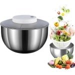 JAOGAUS Elektrische slacentrifuge, 4,8 liter, USB-oplaadbaar, fruit- en groentedroger, automatische sla- en groentedroger voor versheid, snel en efficiënt, ideaal voor keuken