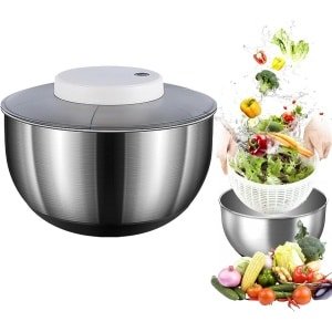 JAOGAUS Elektrische slacentrifuge, 4,8 liter, USB-oplaadbaar, fruit- en groentedroger, automatische sla- en groentedroger voor versheid, snel en efficiënt, ideaal voor keuken