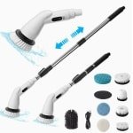 JeiibrZui Elektrische Reinigingsborstel - 8-In-1 Set Met Verwisselbare Koppen - Verstelbare Telescopische Steel 30-137 Cm - 2 Snelheden En IPX7 Waterdicht - USB-C Oplaadbaar Voor Badkamer En Keuken