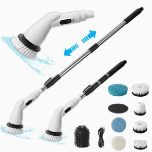 JeiibrZui Elektrische Reinigingsborstel - 8-In-1 Set Met Verwisselbare Koppen - Verstelbare Telescopische Steel 30-137 Cm - 2 Snelheden En IPX7 Waterdicht - USB-C Oplaadbaar Voor Badkamer En Keuken