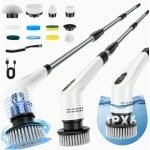 JeiibrZui Elektrische Reinigingsborstel Set - 8-in-1 Verwisselbare Koppen - 30-137 Cm Verstelbare Steel - Type-C Snelladen - Voor Badkamer En Keuken