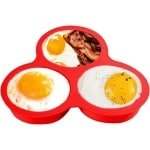 Keuken Siliconen Eierbakvorm - 3 Caviteiten Airfryer Moule - Multifunctioneel voor Oven, Microgolf, Airfryer - Etenveilig Silicone - Geschikt voor Eieren, Muffins, Kleine Taarten - Rood - Praktisch Bakken Accessoire