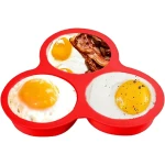 Keuken Siliconen Eierbakvorm - 3 Caviteiten Airfryer Moule - Multifunctioneel voor Oven, Microgolf, Airfryer - Etenveilig Silicone - Geschikt voor Eieren, Muffins, Kleine Taarten - Rood - Praktisch Bakken Accessoire
