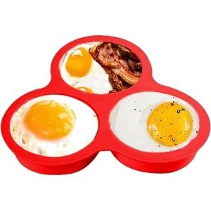 Keuken Siliconen Eierbakvorm - 3 Caviteiten Airfryer Moule - Multifunctioneel voor Oven, Microgolf, Airfryer - Etenveilig Silicone - Geschikt voor Eieren, Muffins, Kleine Taarten - Rood - Praktisch Bakken Accessoire