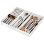 Keukenlade-organizer voor keukengerei, uitschuifbare lade voor kookgerei, verstelbaar bestekrek, plastic keukenspatel, organizer voor gereedschap en gadgets - wit