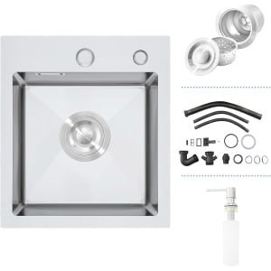 Keukenspoelbak Roestvrij Staal - Enkele Wastafel - Keuken Installatie - Inclusief Accessoires - 40x40cm - Geborsteld