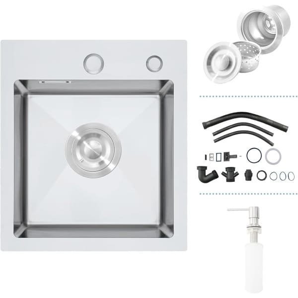 Keukenspoelbak Roestvrij Staal - Enkele Wastafel - Keuken Installatie - Inclusief Accessoires - 40x40cm - Geborsteld