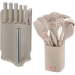 Klausberg - Keuken Set - Keuken Accessoires Set - 8-Delig - Messenset met Houder & 12-Delig - Siliconen Keukengerei Set - Beige