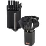 Klausberg - Keuken Set - Keuken Accessoires Set - 8-Delig - Messenset met Houder & 12-Delig - Siliconen Keukengerei Set - Zwart