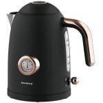 Klausberg - Waterkoker - Retro Waterkoker - Elektrische Waterkoker met Thermometer - Design Waterkoker met Rose Gold - Grote Waterkoker Keuken - Thee & Koffie Koker - 1.7L - RVS - 2200W - Zwart