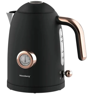 Klausberg - Waterkoker - Retro Waterkoker - Elektrische Waterkoker met Thermometer - Design Waterkoker met Rose Gold - Grote Waterkoker Keuken - Thee & Koffie Koker - 1.7L - RVS - 2200W - Zwart