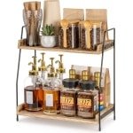 Koffiebar Organizer voor Aanrecht - 2-Laags Houten Keuken Organizer - Opbergrek voor Koffie Accessoires, Keuken & Kantoor - Bruin