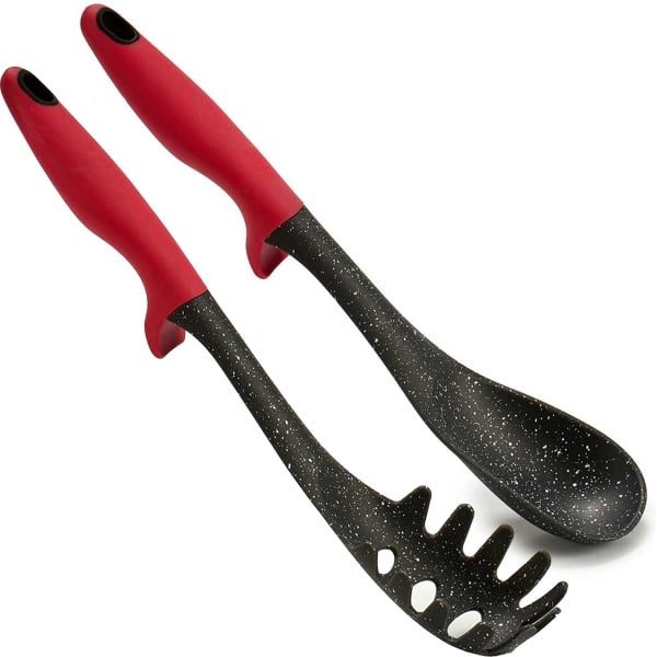 Kook/keuken gerei - set van 2x stuks - zwart/rood - kunststof - kook accessoires
