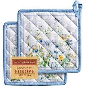 Kookpothouders Set - Keuken Accessoires - Veilig Koken - 100% Katoen Materiaal - 20x20cm - Bloemenprint