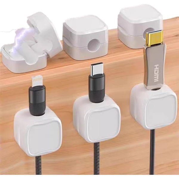 KooteenYao 6 stuks magnetische elektrische kabel muurclip, verberg telefoon oplaadkabelhouder, sterke zelfklevende draadladerhouder voor bureau, nachtkastje, kantoor, auto, keuken (wit)