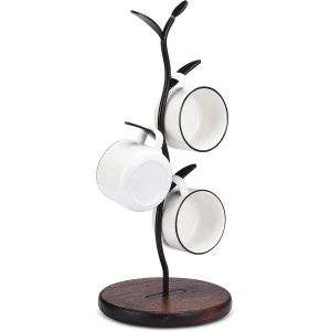 Kopjesstandaard, bekerhouder voor de keuken, bekerrek voor koffiekopjes en bekers, koffiebar-accessoires en keukenorganisatie (zwart, 4 haken)