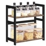 Kruidenrek 2 lagen bamboe opbergrek keuken organiser voor kruiden en accessoires rustiek bruin zwart