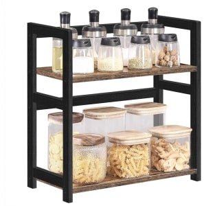 Kruidenrek 2 lagen bamboe opbergrek keuken organiser voor kruiden en accessoires rustiek bruin zwart