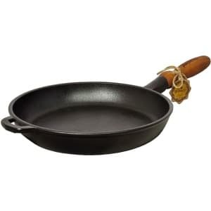MAYSTERNYA Gietijzeren Koekenpan - ø 26 x 4 cm - Geschikt Voor Inductie - Houten Handvat - Pannen - BBQ Pannen - Pannenset - BBQ Accessoires - Barbecue - Keuken Cadeau - Cadeau - Cadeaupakket Geschenk - Steelpan - Zwart