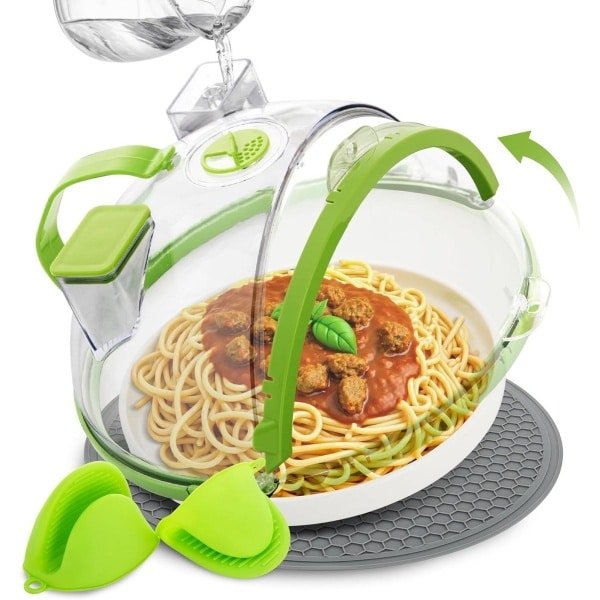Magnetron Deksel Set - Keuken Accessoires - Schoon Magnetron Houden - Inclusief Ovenwanten Mat - 30 cm Diameter - Groen