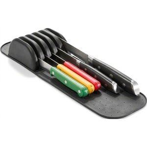 Messenhouder Lade - 5 Messen - Antislip Messenorganizer - Compact - Zwart - Messenblok voor Lade - Keukenlade Organizer - BPA-vrij - Veilig Opbergen - Messenrek - Small - Soft-grip - Keuken Accessoires