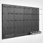 Metalen wasbordpanelen, 61 x 30,5 cm, 4 panelen, robuuste wandorganizer met accessoires voor thuis, garage, kantoor, opbergruimte voor gereedschap, doe-het-zelf, keuken, zwart