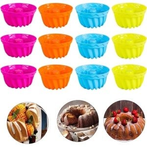 Mini Guglhupf Mallen - Set van 12 Stuks - Herbruikbaar - Voor Informele Bijeenkomsten - Rood Oranje Groen Blauw - Keuken Accessoires