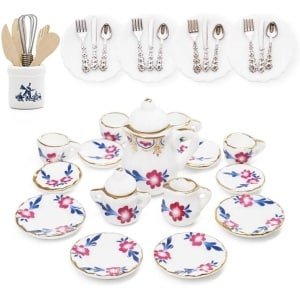 Miniatuur Theeservies Blauwdruk Accessoires voor Poppenhuis Keuken
