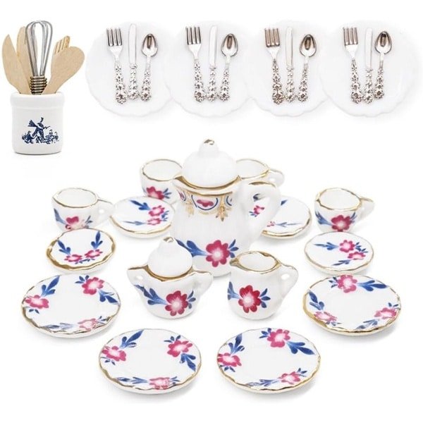 Miniatuur Theeservies Blauwdruk Accessoires voor Poppenhuis Keuken