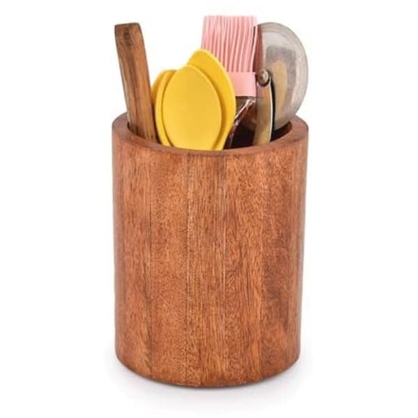 Natuurlijke Mangohouten Kookgereihouder voor Aanrecht - Organiseer Keukengerei en Gadgets