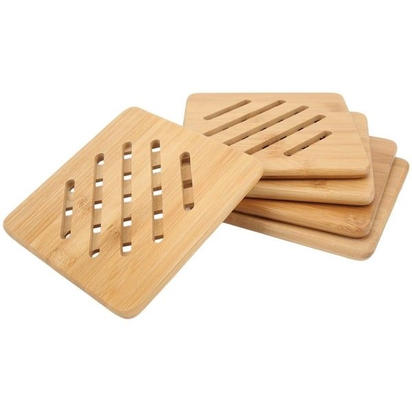 ONF3 - Bamboe Onderzetters - Hittebestendige Matten - Set van 5 - Vierkant - Keuken Accessoires - Voor warme gerechten - Bamboe