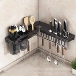 Opbergrek - Keuken accessoires organizer - Opvouwbare Messenhouder - 270° Verstelbaar - Bespaart Keukenruimte - 65x8.7x3cm - Zwart