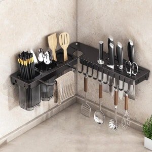 Opbergrek - Keuken accessoires organizer - Opvouwbare Messenhouder - 270° Verstelbaar - Bespaart Keukenruimte - 65x8.7x3cm - Zwart