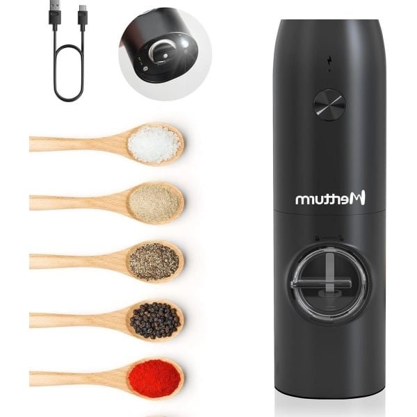 Oplaadbare Elektrische Pepermolen - Automatische Pepermolen met LED Wit Licht - Handige Bediening - Verstelbare Grofheid - Navulbaar en Draagbaar - Keuken Restaurant BBQ
