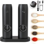 Oplaadbare Elektrische Pepermolen, Automatische Zout Pepermolens met Witte LED-Verlichting, Verstelbare Grofheid, Eénhandige Bediening, Ideaal voor Keuken, Restaurant, BBQ, 2STKS