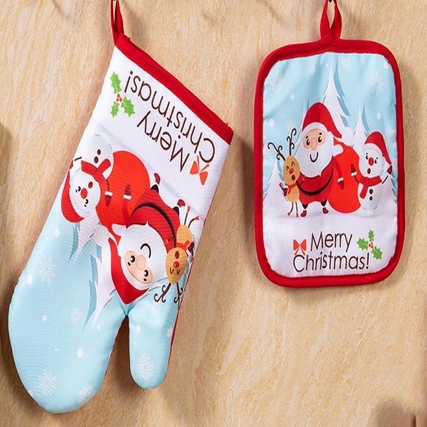 Ovenwanten Set - Keuken Accessoires - Hitte Bescherming - Kerst Design - 17x27 cm - Oude Man