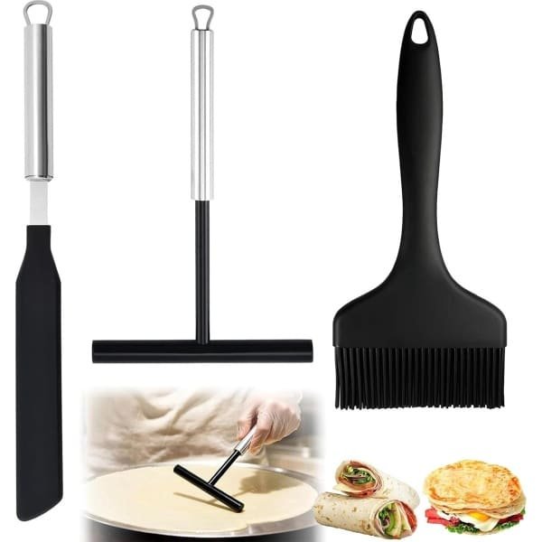 Pannenkoeken Bakset - Keuken Accessoires - Bakken en Koken - Roestvrij Staal & Siliconen - 3 Delig - Zwart